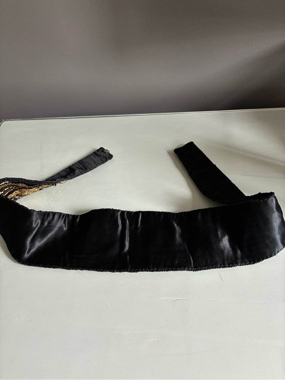 Vintage Beaded Black and Gold Wide Sash Belt - Picture 4 of 6